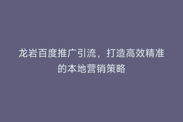 龙岩百度推广引流,打造高效精准的本地营销策略