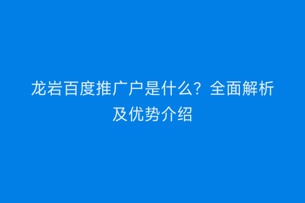 龙岩百度推广户是什么?全面解析及优势介绍