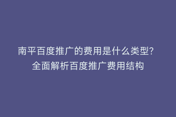 南平百度推广的费用是什么类型？全面解析百度推广费用结构