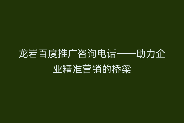 龙岩百度推广咨询电话——助力企业精准营销的桥梁