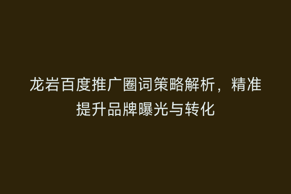 龙岩百度推广圈词策略解析,精准提升品牌曝光与转化