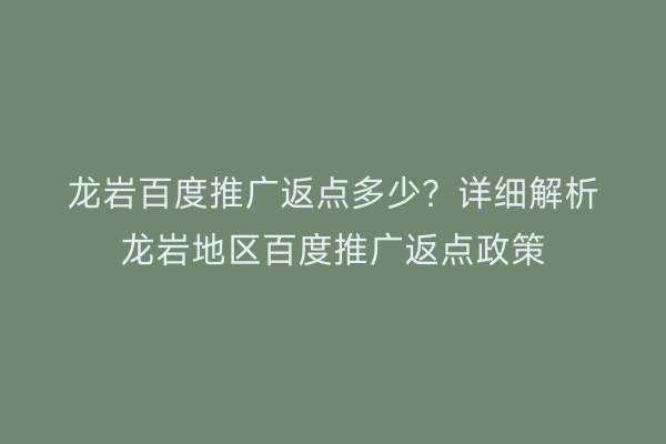 龙岩百度推广返点多少？详细解析龙岩地区百度推广返点政策
