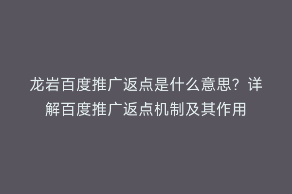 龙岩百度推广返点是什么意思?详解百度推广返点机制及其作用