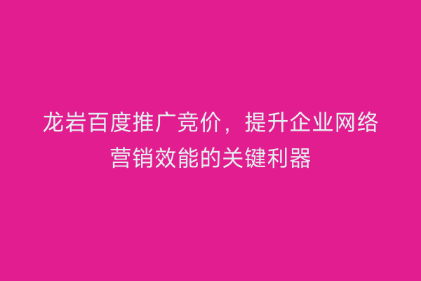 龙岩百度推广竞价,提升企业网络营销效能的关键利器