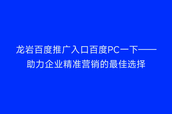 龙岩百度推广入口百度PC一下——助力企业精准营销的最佳选择
