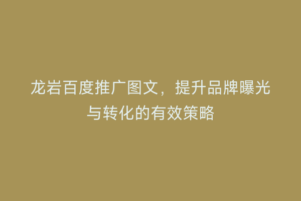 龙岩百度推广图文,提升品牌曝光与转化的有效策略