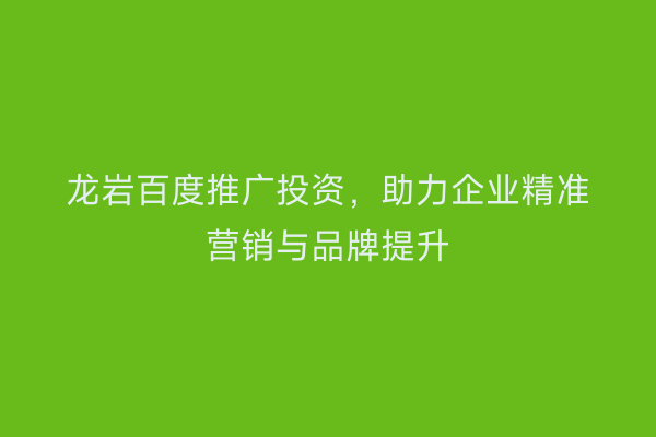 龙岩百度推广投资,助力企业精准营销与品牌提升
