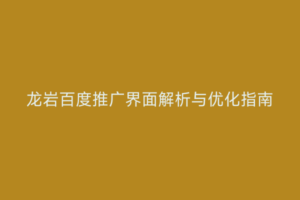 龙岩百度推广界面解析与优化指南