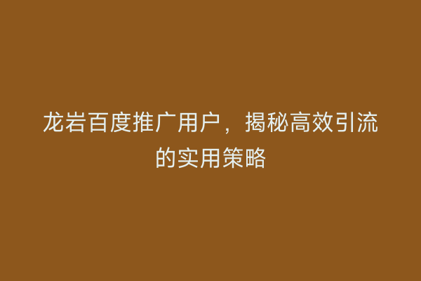 龙岩百度推广用户,揭秘高效引流的实用策略