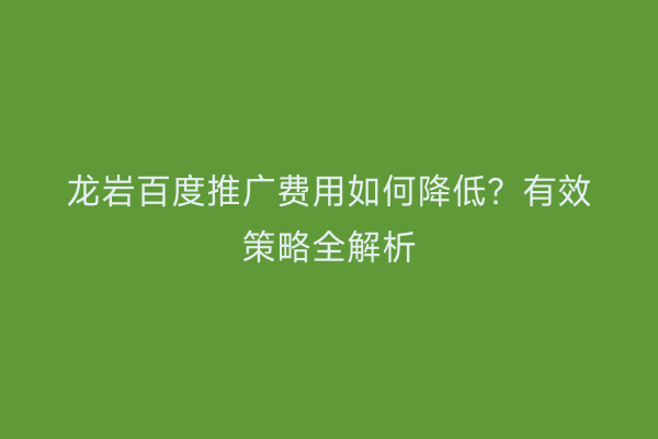 龙岩百度推广费用如何降低？有效策略全解析