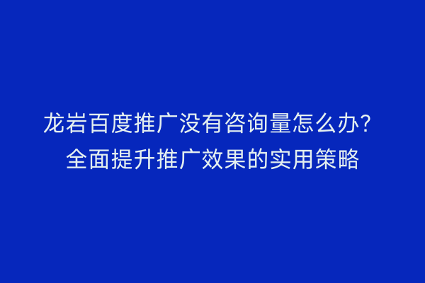 龙岩百度推广没有咨询量怎么办?全面提升推广效果的实用策略