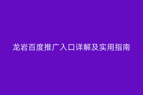龙岩百度推广入口详解及实用指南