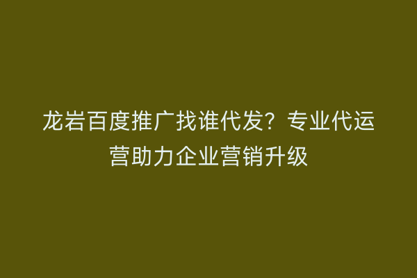 龙岩百度推广找谁代发？专业代运营助力企业营销升级