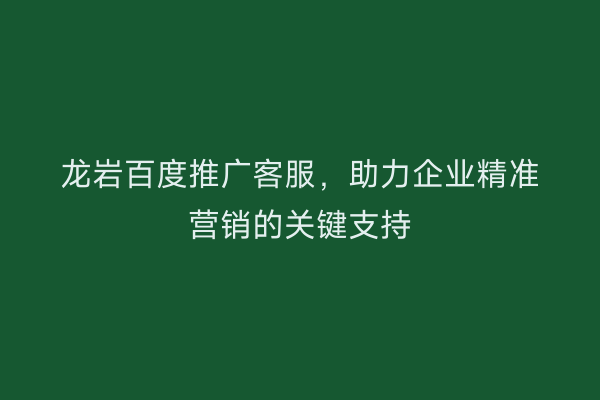 龙岩百度推广客服,助力企业精准营销的关键支持