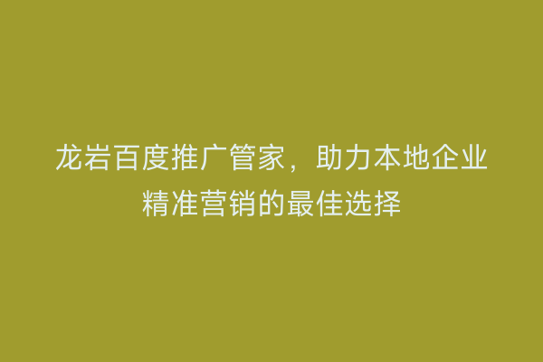 龙岩百度推广管家,助力本地企业精准营销的最佳选择