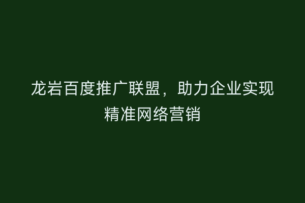 龙岩百度推广联盟,助力企业实现精准网络营销