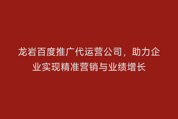 龙岩百度推广代运营公司,助力企业实现精准营销与业绩增长
