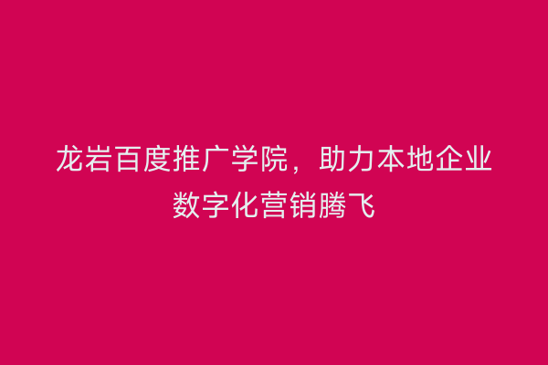 龙岩百度推广学院,助力本地企业数字化营销腾飞