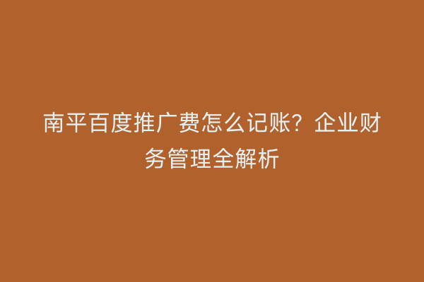 南平百度推广费怎么记账?企业财务管理全解析