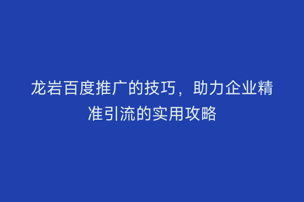 龙岩百度推广的技巧,助力企业精准引流的实用攻略