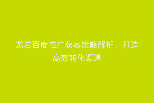 龙岩百度推广获客策略解析,打造高效转化渠道
