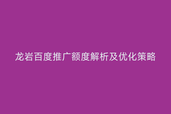 龙岩百度推广额度解析及优化策略