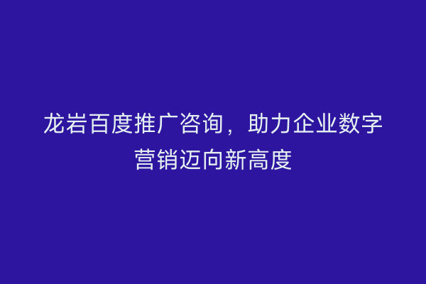 龙岩百度推广咨询,助力企业数字营销迈向新高度