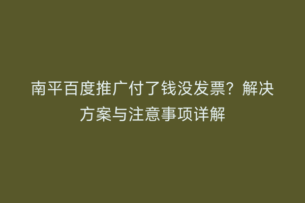 南平百度推广付了钱没发票?解决方案与注意事项详解