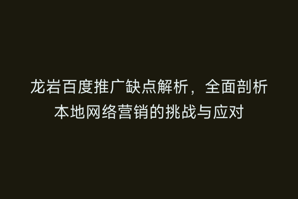 龙岩百度推广缺点解析,全面剖析本地网络营销的挑战与应对