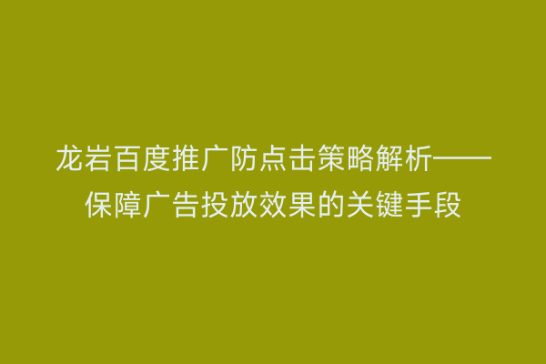 龙岩百度推广防点击策略解析——保障广告投放效果的关键手段