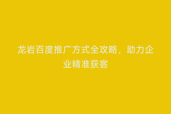龙岩百度推广方式全攻略,助力企业精准获客