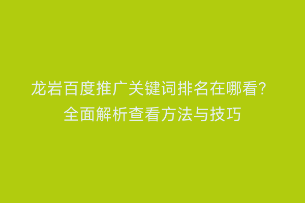 龙岩百度推广关键词排名在哪看？全面解析查看方法与技巧