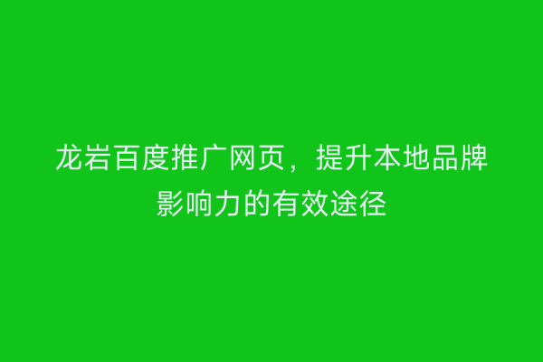 龙岩百度推广网页,提升本地品牌影响力的有效途径