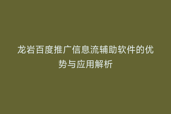龙岩百度推广信息流辅助软件的优势与应用解析