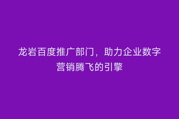 龙岩百度推广部门,助力企业数字营销腾飞的引擎