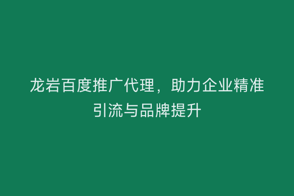 龙岩百度推广代理,助力企业精准引流与品牌提升