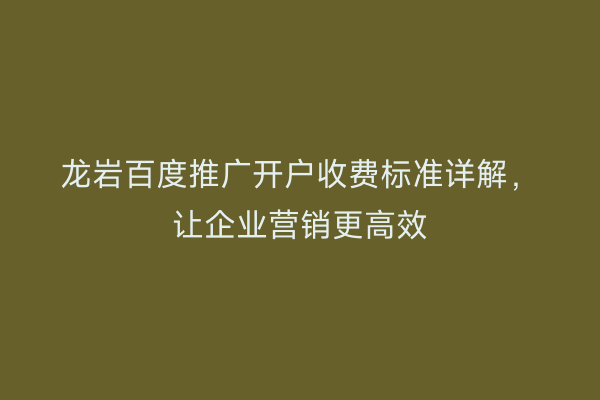 龙岩百度推广开户收费标准详解,让企业营销更高效