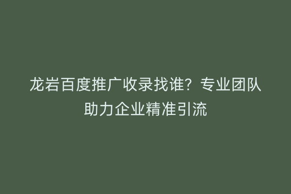 龙岩百度推广收录找谁？专业团队助力企业精准引流