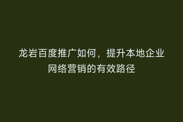 龙岩百度推广如何,提升本地企业网络营销的有效路径