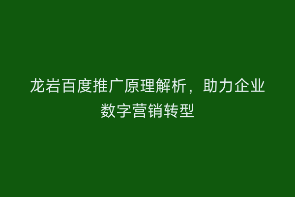 龙岩百度推广原理解析,助力企业数字营销转型