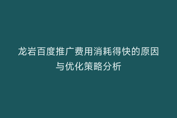 龙岩百度推广费用消耗得快的原因与优化策略分析