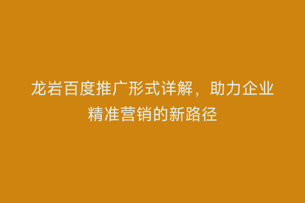 龙岩百度推广形式详解,助力企业精准营销的新路径