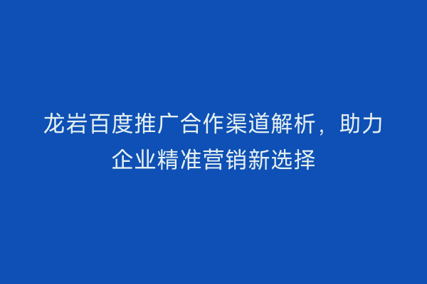 龙岩百度推广合作渠道解析,助力企业精准营销新选择