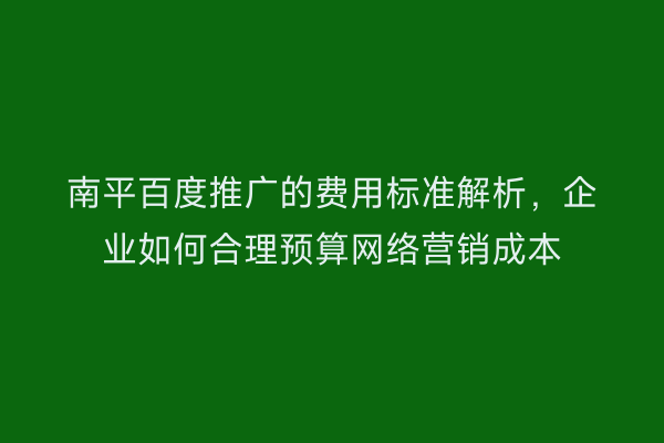 南平百度推广的费用标准解析,企业如何合理预算网络营销成本
