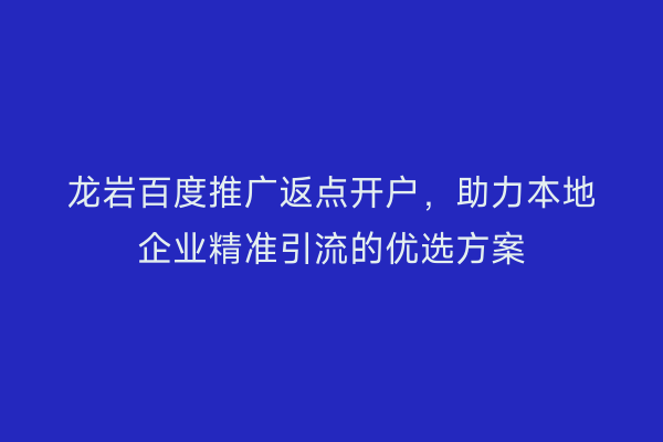 龙岩百度推广返点开户，助力本地企业精准引流的优选方案