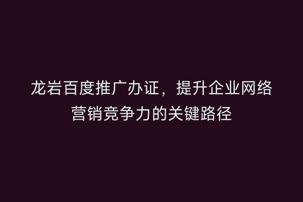 龙岩百度推广办证,提升企业网络营销竞争力的关键路径