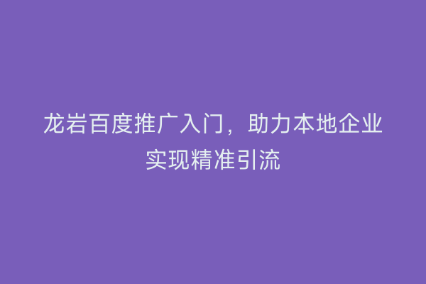 龙岩百度推广入门,助力本地企业实现精准引流