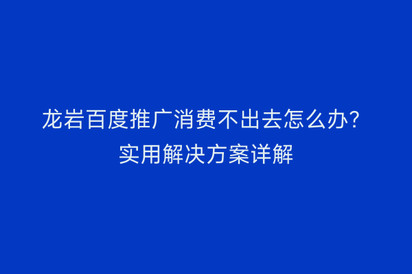 龙岩百度推广消费不出去怎么办?实用解决方案详解
