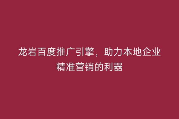 龙岩百度推广引擎,助力本地企业精准营销的利器