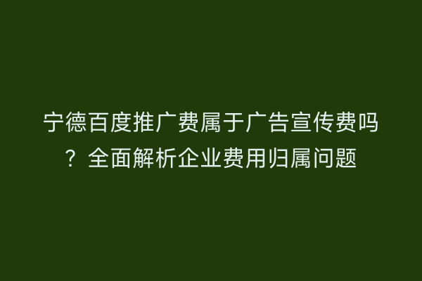 宁德百度推广费属于广告宣传费吗？全面解析企业费用归属问题